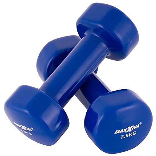 MAXXIVA Hantelset Kurzhanteln Vinyl Stahlkern Fausthanteln Gymnastikhanteln Sport Krafttraining Fitness Gewicht Farbe wählbar (blau (2 x 2,5 kg)) von MAXXIVA