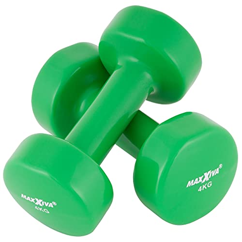 MAXXIVA Hantelset Kurzhanteln Vinyl Stahlkern Fausthanteln Gymnastikhanteln Sport Krafttraining Fitness Gewicht Farbe wählbar (grün (2 x 4 kg)) von MAXXIVA