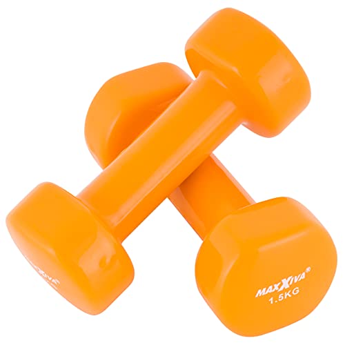 MAXXIVA Hantelset Kurzhanteln Vinyl Stahlkern Fausthanteln Gymnastikhanteln Sport Krafttraining Fitness Gewicht Farbe wählbar (orange (2 x 1,5 kg)) von MAXXIVA