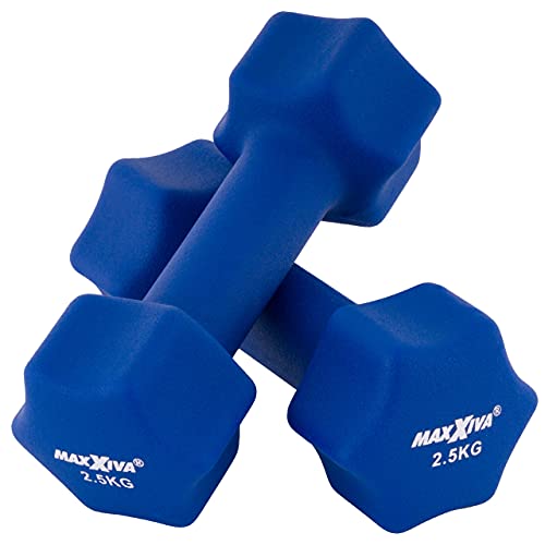MAXXIVA Hantelset blau Neopren 2 x 2,5 kg Gymnastikhanteln Kurzhanteln Krafttraining Workout Kraftübungen Bodybuilding Fitness-Zubehör Gewichtheben Reha Pilates von MAXXIVA
