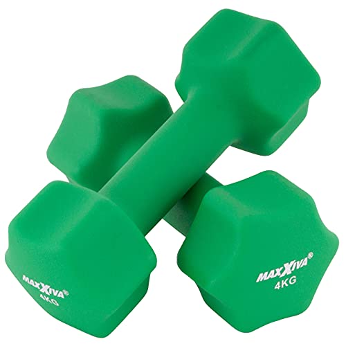 MAXXIVA Hantelset grün Neopren 2 x 4 kg Gymnastikhanteln Kurzhanteln Krafttraining Workout Kraftübungen Bodybuilding Fitness-Zubehör Gewichtheben Reha Pilates von MAXXIVA