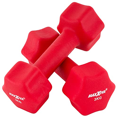 MAXXIVA Hantelset rot Neopren 2 x 3 kg Gymnastikhanteln Kurzhanteln Krafttraining Workout Kraftübungen Bodybuilding Fitness-Zubehör Gewichtheben Reha Pilates von MAXXIVA
