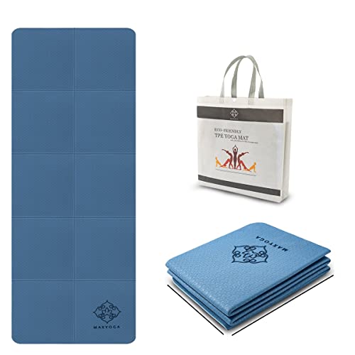 MAXYOGA® Faltbare Yoga-Matte, rutschfest, leicht, aus umweltfreundlichem TPE-Material, ideale Größe: 183 x 61 x 6 mm. (Blau) von MAXYOGA