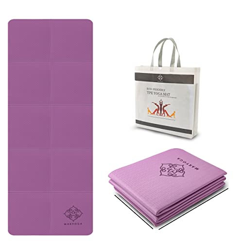 MAXYOGA® Faltbare Yogamatte, rutschfest, leicht, aus umweltfreundlichem TPE-Material, ideale Größe: 183 x 61 x 6 mm, Violett von MAXYOGA