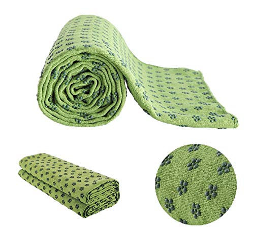 MAXYOGA Handtuch zum Yoga - Yoga Mat Towel - rutschfest mit Gummigriffspitzen. 61 cm x 183 cm. Ideal für heißes Yoga. (Grün) von MAXYOGA