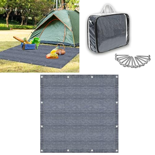 MAYTIIMO Vorzeltteppich Campingteppich - Outdoor Campingmatte HDPE Markisenteppich mit Tragetasche Zeltboden Teppich für Camping - 300x300cm Grau Blau von MAYTIIMO