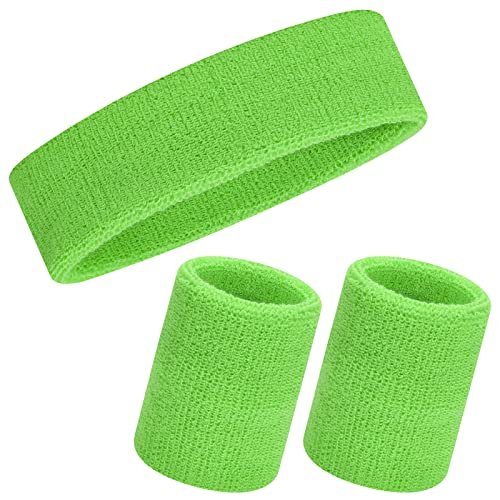 3-teiliges Schweißband-Set, Sport-Stirnband-Handgelenk-Schweißbänder Frottee-Baumwoll-Schweißband für sportliche Männer und Frauen (Green) von MAZYPO