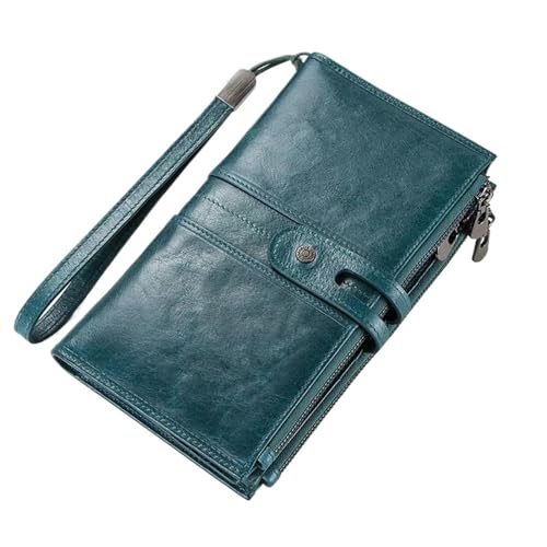 MBACODAI Clutch-Tasche for Damen, Leder, Damen-Geldbörsen, große rote Geldbörse mit Reißverschluss, Kartenhalter, dreifach gefaltete Lange Geldbörse (Color : Blau) von MBACODAI