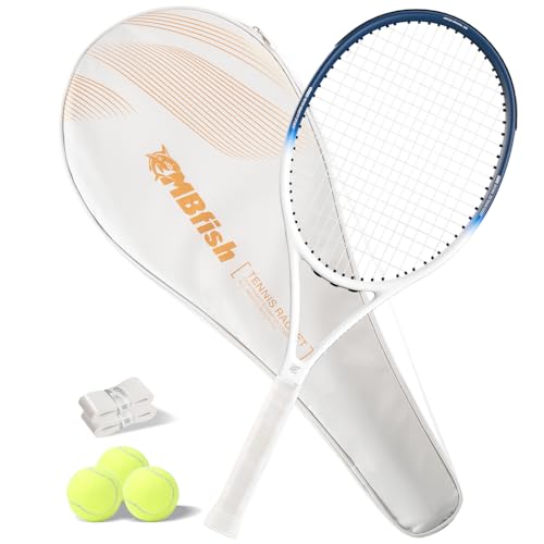 MBFISH Tennisschläger – Super Value Set mit widerstandsfähigen Saiten, bequemem Griff, 68,6 cm Tennisschläger für Erwachsene, inklusive 3 Tennisbälle, 2 Overgrips und 1 Tennistasche, KleinBlue 1P von MBFISH