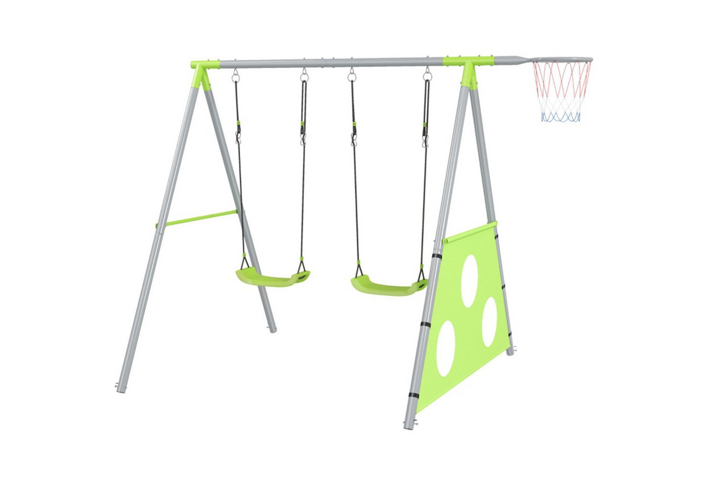 MC Star Schaukelgestell 3 in 1 Outdoor Schaukelgerüst mit 2 Schaukeln, (Basketballkorb, Fußballtor, Kinderschaukel mit Metallgestell, Gartenschaukel für Kinder) von MC Star