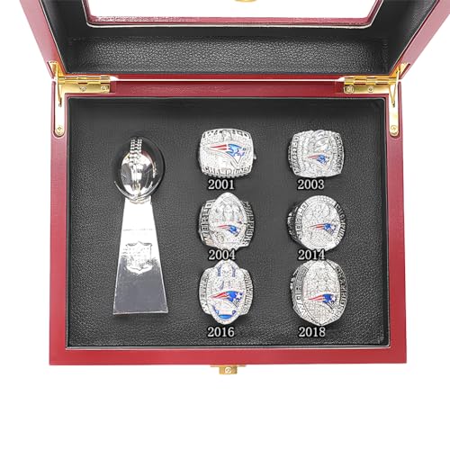 MCBEAN Nachbildung des 6-Jahres-Meisterschaftsring-Sets der New England Patriots – NFL-Super-Bowl-Souvenir, Sammlerstücke, Rugby-Geschenke für Männer von MCBEAN