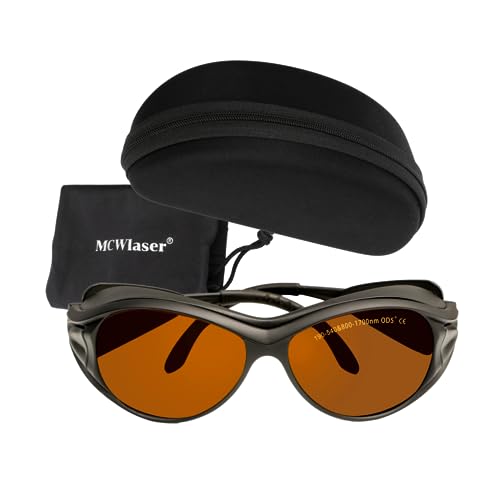 MCWlaser Laser Schutzbrille Brille OD5+,190-540 & 800-1700nm Yag, Blue, Green Laser Safety Glasses Goggles für 355nm 405nm 445nm 450nm 473nm 520nm 532nm 808nm 980nm 1064nm Absorptionstyp EP-1 Typ 2 von MCWlaser