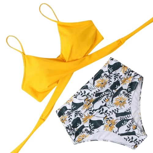 MCZY Bikini Damen Set Hohe Taille Bikini Set Bikini Bikini Badeanzug Frauen Zweiteilig Badeanzug Floral Beach W Neck Badeanzug Frauen.-B4087Yf-S von MCZY