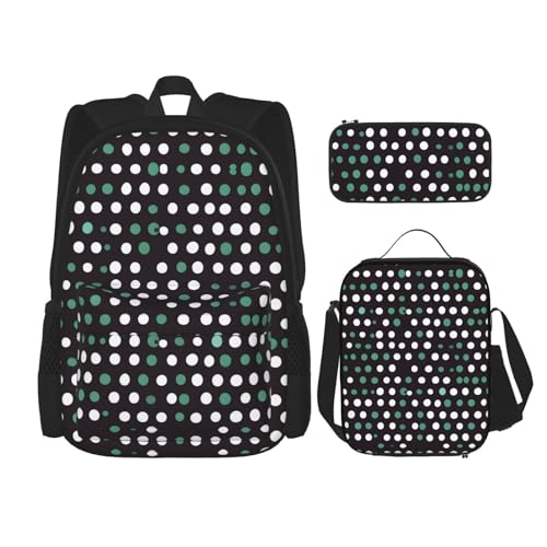 MDATT Süßer gepunkteter Rucksack mit Lunchbox und Federmäppchen, 7,6 cm, Kawaii-Rucksäcke mit Lunchtasche, passende Kombination von MDATT