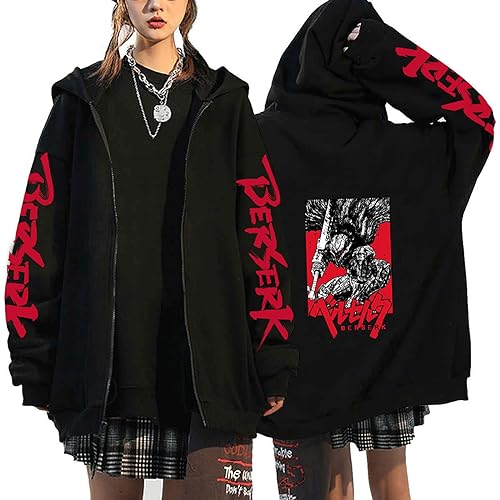 MDEM Anime Berserk Zipper Hoodies Guts Print Zip Up Jacken Hip Hop Streetwear Herren Sweatshirts Fleece Cardigan Unisex Casual Mäntel-style1||L von MDEM