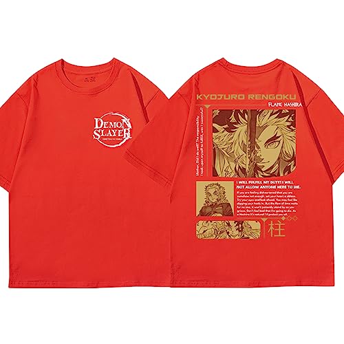 MDEM Harajuku Vintage Demon Slayer Kyojuro Rengoku T Shirt Men Women Cotton T-Shirt Kimetsu No Yaiba Anime Tee Shirt Streetwear Tops-style5||M von MDEM