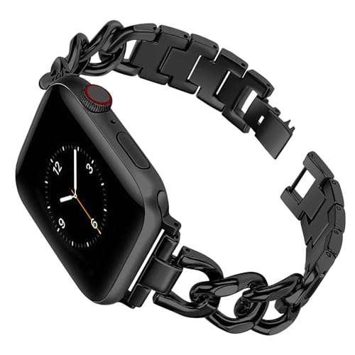 Metall Ersatzarmband Kompatibel mit Armband Apple Watch SE 44MM Schwarz Damen, Herren Metall Sport Uhrenarmband Replacement Edelstahl Wristband für iWatch 42/45/49MM Serie 9/8/7/SE/6/5/4/3/2/1/Ultra von MDJYMYZ