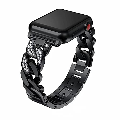 Kompatibel mit Apple Watch 41MM Serie 8 Armband Damen Edelstahl, Frau Glitzer Strass Uhrenarmband Loop Armbänder Verstellbares Metall Ersatzband für iWatch 38/40MM Serie 9/8/7/6/SE/5/4/3/2/1, Schwarz von MDJYMYZ