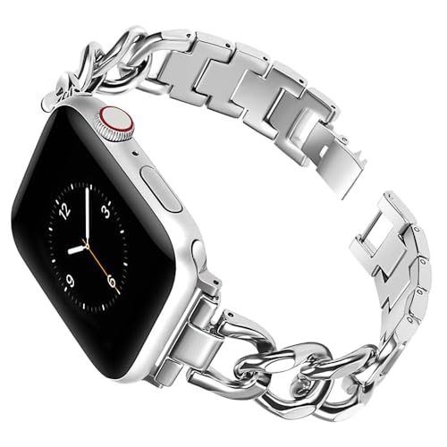 Kompatibel mit Apple Watch Serie 8 41MM Armband Metal Silber, Damen Regulierbar Edelstahl Uhrenarmband Ersatz Armbänder mit Metallschließe Sport Loop für iWatch 38MM/40MM/41MM Serie 8 7 SE 6 5 4 3 2 1 von MDJYMYZ