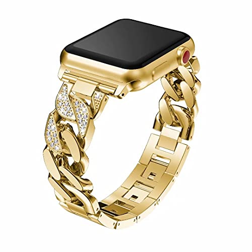 Kompatibel mit Armband Apple Watch SE 44mm Glitzer Metall, Damen Edestahl Strap Bracelet Glitzer Strass Ersatzarmband Uhren Band Sport Loop für iWatch 42/44/45/49mm Ultra Series 9/8/7/6/5/4/3/2/1,Gold von MDJYMYZ