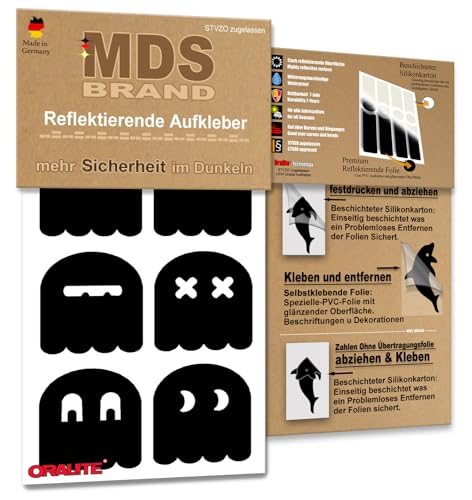 MDS Brand Kinder Reflektoren Sticker Set - Reflektoren Fahrrad - für Fahrradrahmen & Helm - Auto & Kinderwagen - Reflektoren für Sicherheit - Hohe Sichtbarkeit - Optimierte Haftung(R-011, Schwarz) von MDS Brand