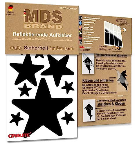 MDS Brand Reflektoren Sticker Set - Reflektoren Fahrrad - für Fahrradrahmen & Helm - Auto & Kinderwagen - Reflektoren für Sicherheit - Hohe Sichtbarkeit - Optimierte Haftung(R-020, Schwarz) von MDS Brand