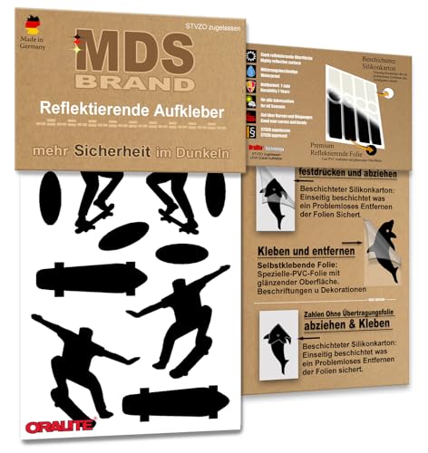 MDS Brand Reflektoren Sticker Set - Reflektoren Fahrrad - für Fahrradrahmen & Helm - Auto & Kinderwagen - Reflektoren für Sicherheit - Hohe Sichtbarkeit - Optimierte Haftung(R-015, Schwarz) von MDS Brand