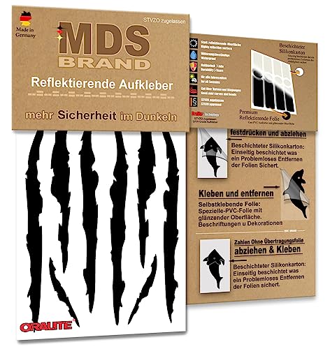 MDS Brand Reflektoren Sticker Set - Reflektoren Fahrrad - für Fahrradrahmen & Helm - Auto & Kinderwagen - Reflektoren für Sicherheit - Hohe Sichtbarkeit - Optimierte Haftung(R-016, Schwarz) von MDS Brand