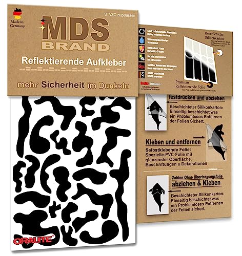 MDS Brand Reflektoren Sticker Set - Reflektoren Fahrrad - für Fahrradrahmen & Helm - Auto & Kinderwagen - Reflektoren für Sicherheit - Hohe Sichtbarkeit - Optimierte Haftung(R-03, Schwarz) von MDS Brand