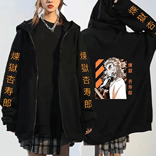 MEDM Dämon Slayer Anime Harajuku Zip Up Hoodies Rengoku Kyoujurou Hoodies Ästhetische Kleidung Kimetsu Nein Yaiba Mugen Zug Sweatshirt von MEDM