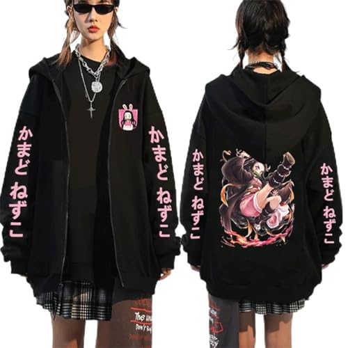 MEDM Dämon Slayer Kamado Nezuko Fashion Hoodie Men Lounge Tragen Japanischer Straßenwaren Dämon Slayer Kimetsu No Yaiba Zip Up Jacke Damen Damen von MEDM