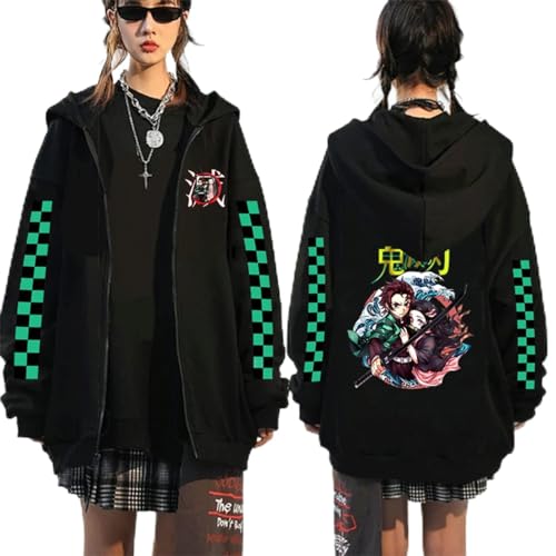 MEDM Demon Slayer Tanjiro Kamado Harajuku Zip Up Hoodie Vintage Langarm Übergroße Hoodies Kimetsu Anime Sweatshirt Y2K von MEDM