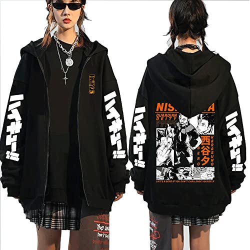 MEDM Haikyuu Männer Reißverschluss Hoodies Anime Bokuto Koutarou Manga Hey Hey Hoody Casual Cartoons Warme Ästhetische Vintage Männliche Sweatshirts-Style6||L von MEDM