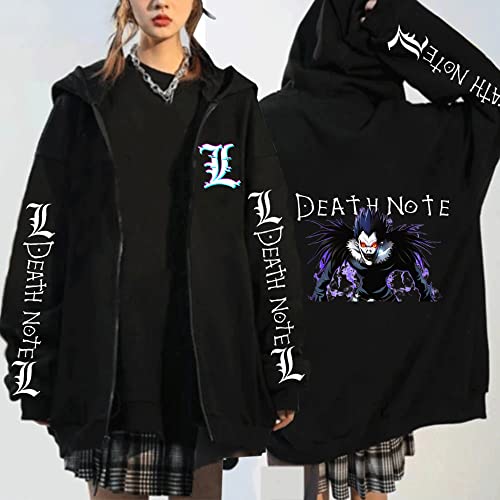 MEDM Hot Death Note Anime Reißverschluss Hoodie Jacken Hip Hop Streetwear Funy Long Sleeve Loose Casual Mode Death Note Sweatshirt Uniex-style2||M von MEDM
