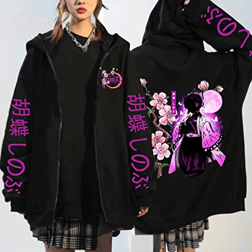 MEDM Kochou Shinobu Reißverschluss Hoodie Manga Winter Herbst Frühling Casual Jacke Sweatshirt Harajuku Dämon Slayer Kimetsu No Yaiba Mäntel von MEDM