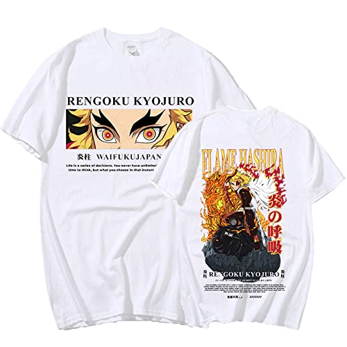 MEDM Rengoku Kyojuro Doppelseitig T-Shirt Dämon Slayer Anime Kimetsu No Yaiba T-Shirts Kurzarm Hip Hop T-Shirt Baumwoll-T-Shirt-style1||M von MEDM