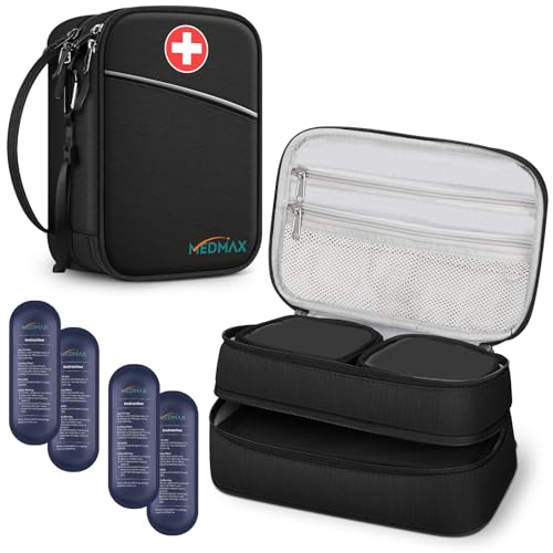 MEDMAX Insulin Kühltasche mit 4 Kühlakkus - Medikament Tasche Tragetasche, Große Kapazität Notfalltasche für Insulin-Pens, Glukose-Messgerät, Blutzucker-Teststreifen von MEDMAX
