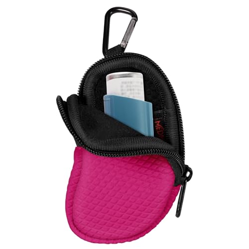 MEDMAX Neopren Tasche für Asthma Inhalator, Tragetasche mit Karabinerhaken und Netztasche innen, Reise-Holster Halter für L-förmigen Asthma-Inhalatoren (Rosarot) (Roserot) von MEDMAX