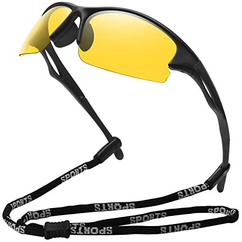 MEETSUN Sport polarisierte Sonnenbrille für Männer Frauen Halbrahmen Fahren Angeln Radfahren Sonnenbrille 100% UV400-Schutz Schwarzer Rahmen-Nachtsichtlinse von MEETSUN