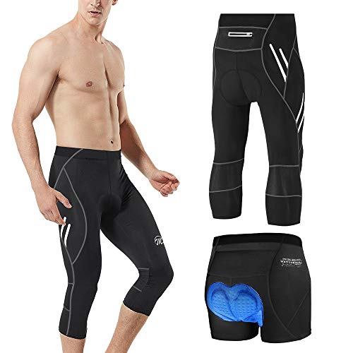 MEETWEE Herren 3/4 Radhose Fahrradhose, Kompression Radlerhose Leggings Radsport Hose für Männer Elastische Atmungsaktive 3D Schwamm Sitzpolster (Schwarz, XL) von MEETWEE