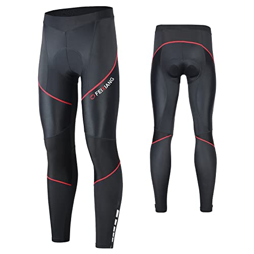 MEETWEE Herren Radlerhose Lange Fahrradhose, Kompression Radhose Leggings Radsport Hose für Männer Elastische Atmungsaktive 3D Schwamm Sitzpolster (Rot-a, XL) von MEETWEE