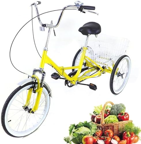 MEHOOSPVN 20 Zoll Dreirad für Erwachsene, Dreirad Fahrrad Outdoor-Dreirad für Erwachsene, Senioren Dreirad Faltbares, 3-Rad Erwachsene Dreirad mit Rückenlehne und Einkaufskorb Erwachsene von MEHOOSPVN