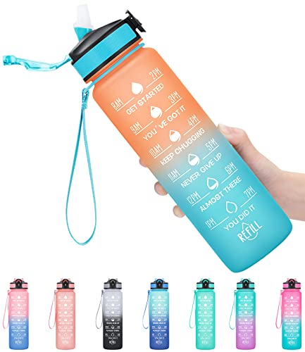 1000 ml motivierende Fitness-Sport-Wasserflasche mit Zeitmacher und Strohhalm, BPA-frei, Tritan-Kunststoff, damit Sie den ganzen Tag über hydriert bleiben für Fitnessstudio, Outdoor-Sport von MEITAGIE