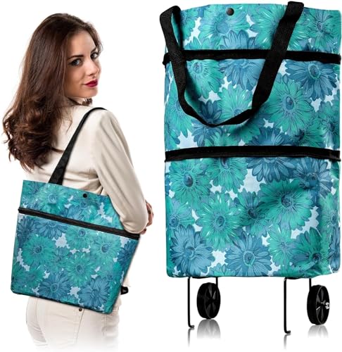 2 in 1 Einkaufstasche mit Rollen Faltbar, Faltbare Einkaufstrolley Tasche, Multifunktionaler Einkaufstasche mit Faltbaren Rädern, 2-in-1 Trolley Einkaufstrolley Faltbar für Einkäufe zu Hause von MEIYAXINWIN