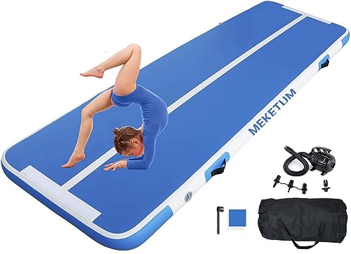 Air Turn Track Matte 2m 3m 4m 5m 10/20cm Dicke Turnen Matten Aufblasbar Gymnastikmatte Rutschfest Sportmatte für Zuhause/Training/Tumbling/Yoga/Outdoor/Fitness (Blau, 6m220) von MEKETUM