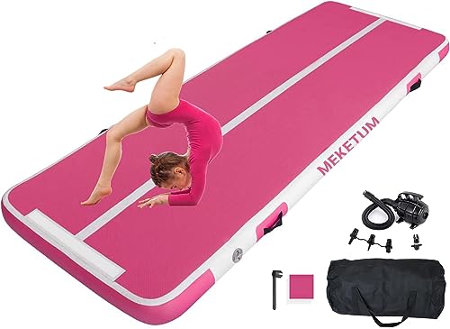 MEKETUM Air Turn Track Matte 2m 3m 4m 5m 10/20cm Dicke Turnen Matten Aufblasbar Gymnastikmatte Rutschfest Sportmatte für Zuhause/Training/Tumbling/Yoga/Outdoor/Fitness (Rose, 4m20) von MEKETUM