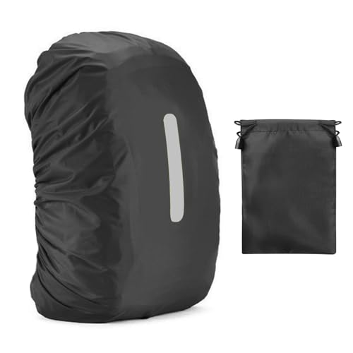 1 Stück Reflektierende Rucksacktasche Mit 1 Stück Kordelzug-Aufbewahrungstasche, Wasserdichte Rucksack-Regentasche, Wandern, Wandern, Reflektierende Rucksackabdeckung, Rucksack-Regenschutz (Schwarz) von MEMOFYND