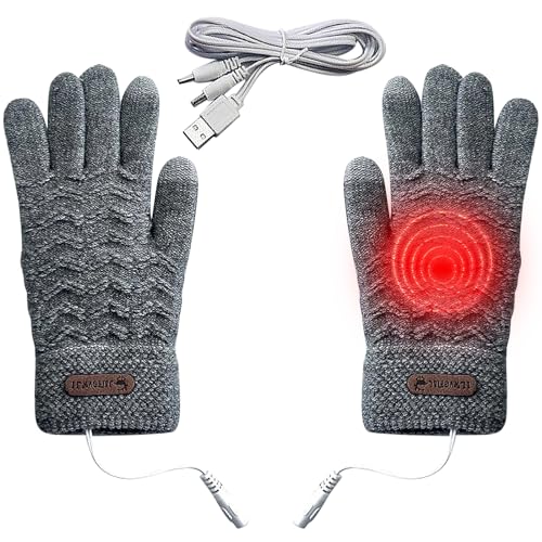 USB Beheizte Handschuhe,Winterhand Warme Handschuhe Damen Herren Touchscree Volle Finger Thermo Handschuhe für Arbeiten,Skifahren,Campen (Grau) von MENAYODA