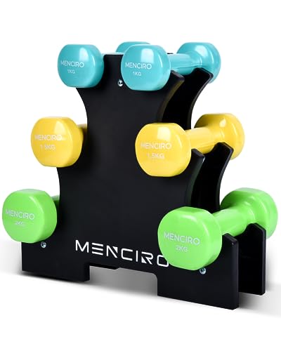 MENCIRO 1KG 1.5KG 2KG Hanteln Set mit Ständer, 3 Paar Kurzhanteln Gewichte für Zuhause Fitnessstudio und Krafttraining von MENCIRO
