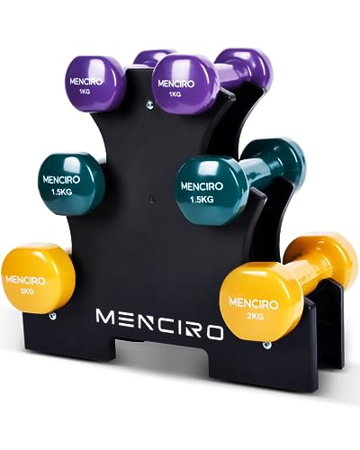 MENCIRO 1KG 1.5KG 2KG Hanteln Set mit Ständer, 3 Paar Kurzhanteln Gewichte für Zuhause Fitnessstudio und Krafttraining von MENCIRO